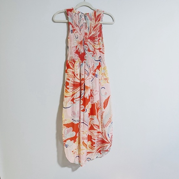 Banjanan - Coral with Multicolored Print Midi Dress - Picture 1 of 5